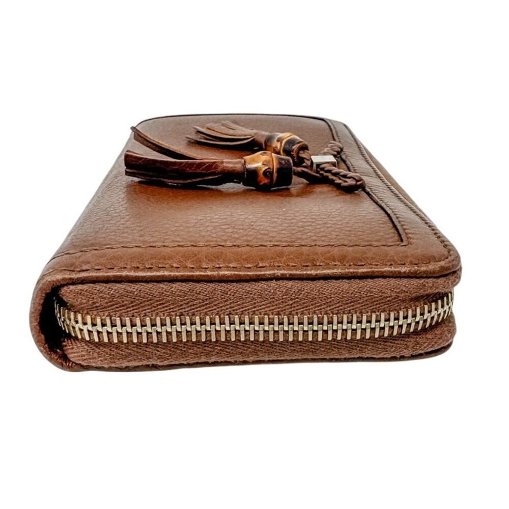 Vintage Gucci Cognac Brown Leather Bamboo Tassel Zip Around Wallet Large 7.5" - Picture 11 of 15